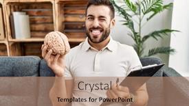  Presentation with brain - Slides with handsome-hispanic-man-holding-brain background and a coral colored foreground
