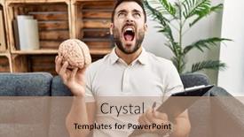  Presentation with psychology anger - PPT theme featuring handsome-hispanic-man-holding-brain background and a coral colored foreground