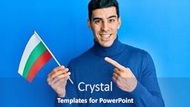  Presentation with bulgarian - Beautiful theme featuring handsome-hispanic-man-holding-bulgarian backdrop and a ocean colored foreground