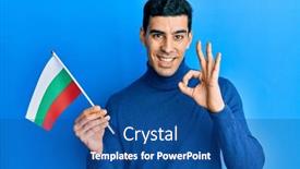  Presentation with bulgarian - Amazing PPT theme having handsome-hispanic-man-holding-bulgarian backdrop and a ocean colored foreground
