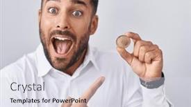  Presentation with cryptocurrency - Presentation consisting of handsome-hispanic-man-holding-cardano background and a  colored foreground