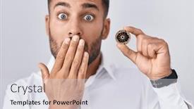  Presentation with cryptocurrency - PPT layouts having handsome-hispanic-man-holding-cardano background and a sky blue colored foreground