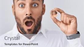  Presentation with cryptocurrency - PPT theme consisting of handsome-hispanic-man-holding-cardano background and a sky blue colored foreground