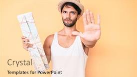  Presentation with city map - Slide set with handsome-hispanic-man-holding-city background and a lemonade colored foreground