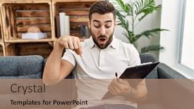  Presentation with hispanic - Presentation design having handsome-hispanic-man-holding-clipboard background and a coral colored foreground