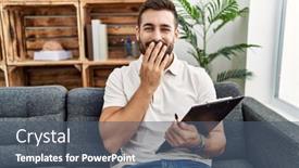  Presentation with holding hands - PPT theme consisting of handsome-hispanic-man-holding-clipboard background and a ocean colored foreground