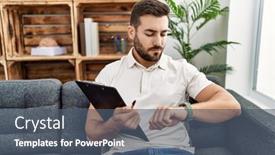  Presentation with psychology - PPT theme featuring handsome-hispanic-man-holding-clipboard background and a  colored foreground