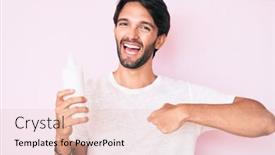  Presentation with facial - Amazing slide deck having handsome-hispanic-man-holding-cosmetic backdrop and a lemonade colored foreground