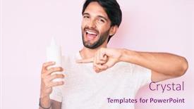  Presentation with facial - Slides enhanced with handsome-hispanic-man-holding-cosmetic background and a sky blue colored foreground