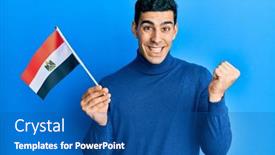  Presentation with egypt - Audience pleasing presentation theme consisting of handsome-hispanic-man-holding-egypt backdrop and a ocean colored foreground