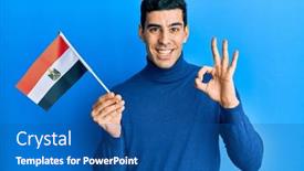  Presentation with egypt - Theme having handsome-hispanic-man-holding-egypt background and a ocean colored foreground