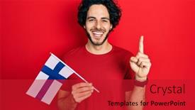  Presentation with finland - Presentation theme having handsome-hispanic-man-holding-finland background and a crimson colored foreground
