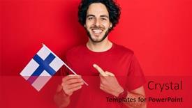  Presentation with finland - PPT theme having handsome-hispanic-man-holding-finland background and a crimson colored foreground