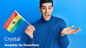  Presentation with ghana flag - Cool new PPT theme with handsome-hispanic-man-holding-ghana backdrop and a ocean colored foreground