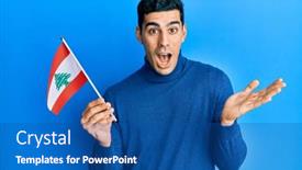  Presentation with hispanic - PPT theme featuring handsome-hispanic-man-holding-lebanon background and a ocean colored foreground