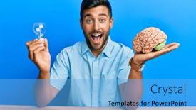  Presentation with inspiration - Beautiful slide deck featuring handsome-hispanic-man-holding-lightbulb backdrop and a light blue colored foreground