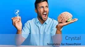  Presentation with inspiration - PPT theme featuring handsome-hispanic-man-holding-lightbulb background and a light blue colored foreground