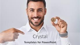  Presentation with litecoin - Slide set featuring handsome-hispanic-man-holding-litecoin background and a light gray colored foreground