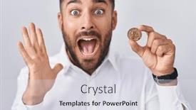  Presentation with litecoin - PPT theme with handsome-hispanic-man-holding-litecoin background and a sky blue colored foreground