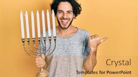  Presentation with hispanic - Slide deck having handsome-hispanic-man-holding-menorah background and a yellow colored foreground