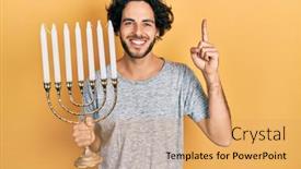  Presentation with hanukkah - Slide deck consisting of handsome-hispanic-man-holding-menorah background and a yellow colored foreground