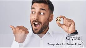 Presentation with cryptocurrency - Slide deck having handsome-hispanic-man-holding-monero background and a sky blue colored foreground