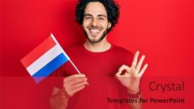  Presentation with friendly - Presentation having handsome-hispanic-man-holding-netherlands background and a crimson colored foreground