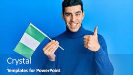  Presentation with economics in nigeria - PPT theme with handsome-hispanic-man-holding-nigeria background and a ocean colored foreground