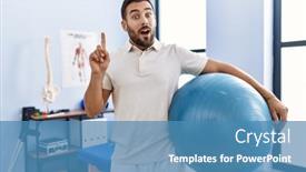  Presentation with rehabilitation - Presentation theme consisting of handsome-hispanic-man-holding-pilates background and a teal colored foreground