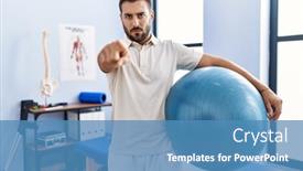  Presentation with rehabilitation - Presentation theme featuring handsome-hispanic-man-holding-pilates background and a  colored foreground