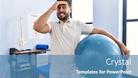  Presentation with rehabilitation - PPT theme featuring handsome-hispanic-man-holding-pilates background and a teal colored foreground
