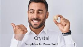  Presentation with cryptocurrency - Presentation consisting of handsome-hispanic-man-holding-polkadot background and a sky blue colored foreground