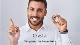 Presentation with cryptocurrency - Presentation theme featuring handsome-hispanic-man-holding-polkadot background and a sky blue colored foreground