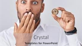  Presentation with cryptocurrency - Slides consisting of handsome-hispanic-man-holding-polkadot background and a sky blue colored foreground