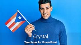  Presentation with puerto rico - Slide set enhanced with handsome-hispanic-man-holding-puerto background and a ocean colored foreground