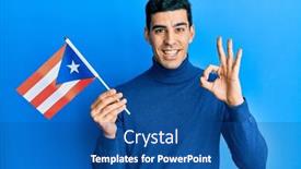  Presentation with puerto rico - Presentation design with handsome-hispanic-man-holding-puerto background and a ocean colored foreground