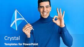  Presentation with scotland flag - Beautiful slides featuring handsome-hispanic-man-holding-scotland backdrop and a ocean colored foreground