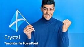  Presentation with scotland flag - PPT layouts with handsome-hispanic-man-holding-scotland background and a ocean colored foreground