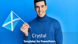  Presentation with scotland flag - Presentation with handsome-hispanic-man-holding-scotland background and a ocean colored foreground