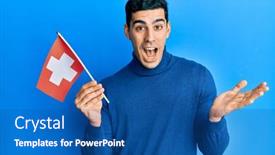  Presentation with switzerland - Slide set having handsome-hispanic-man-holding-switzerland background and a ocean colored foreground