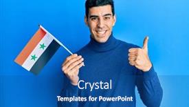  Presentation with syria - Colorful presentation enhanced with handsome-hispanic-man-holding-syria backdrop and a ocean colored foreground