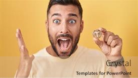  Presentation with cryptocurrency - Presentation design consisting of handsome-hispanic-man-holding-tether background and a coral colored foreground