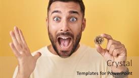  Presentation with cryptocurrency - Presentation design having handsome-hispanic-man-holding-tron background and a lemonade colored foreground