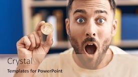  Presentation with cryptocurrency - Presentation theme with handsome-hispanic-man-holding-tron background and a coral colored foreground