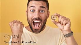  Presentation with hispanic - PPT theme enhanced with handsome-hispanic-man-holding-uniswap background and a coral colored foreground