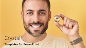  Presentation with cryptocurrency - Slide set consisting of handsome-hispanic-man-holding-uniswap background and a coral colored foreground