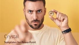 Presentation with cryptocurrency - PPT theme enhanced with handsome-hispanic-man-holding-uniswap background and a coral colored foreground