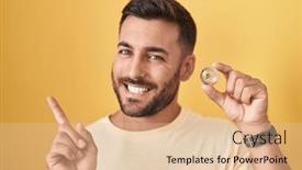  Presentation with cryptocurrency - Presentation design having handsome-hispanic-man-holding-uniswap background and a lemonade colored foreground