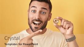  Presentation with cryptocurrency - Presentation design with handsome-hispanic-man-holding-uniswap background and a lemonade colored foreground