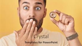  Presentation with cryptocurrency - PPT theme with handsome-hispanic-man-holding-uniswap background and a coral colored foreground